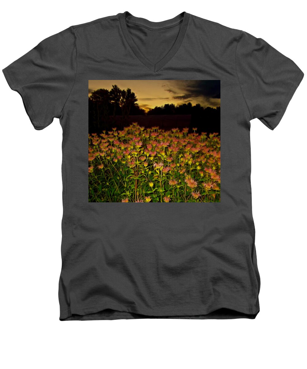 Flowers Men's V-Neck T-Shirt featuring the photograph Night Garden Series by Elizabeth Tillar