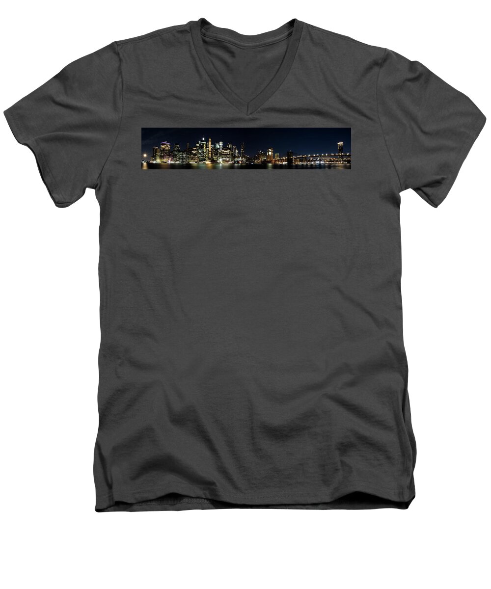 Cityscape Men's V-Neck T-Shirt featuring the photograph NYC Panorama by Marlo Horne