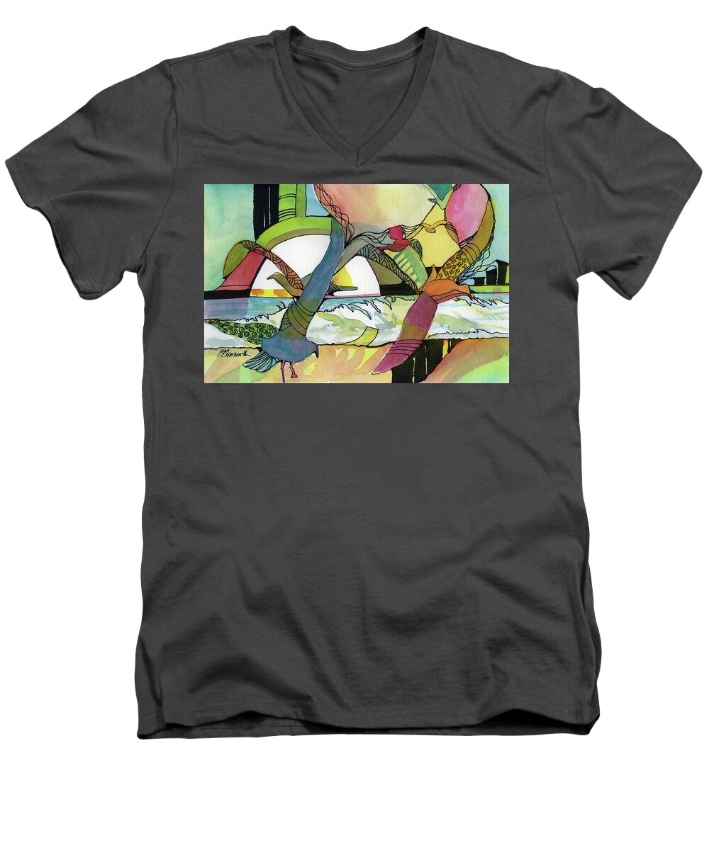 Seagulls Men's V-Neck T-Shirt featuring the painting Ocean View by Joan Chlarson
