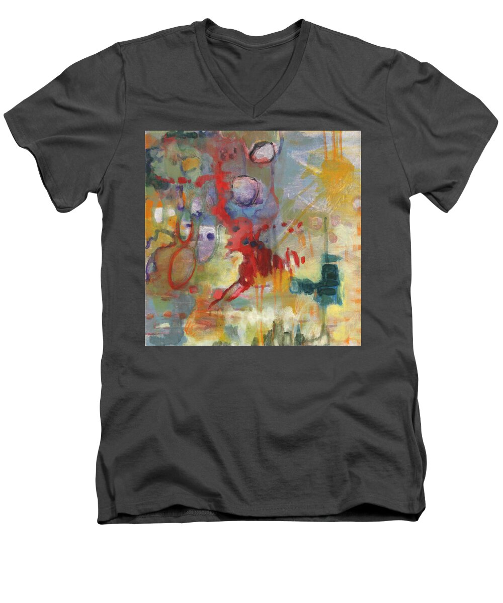 Abstract Men's V-Neck T-Shirt featuring the painting Of the Sun by Janet Zoya