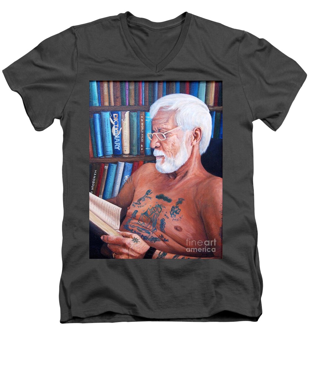 Books Men's V-Neck T-Shirt featuring the painting Old Salt by AnnaJo Vahle