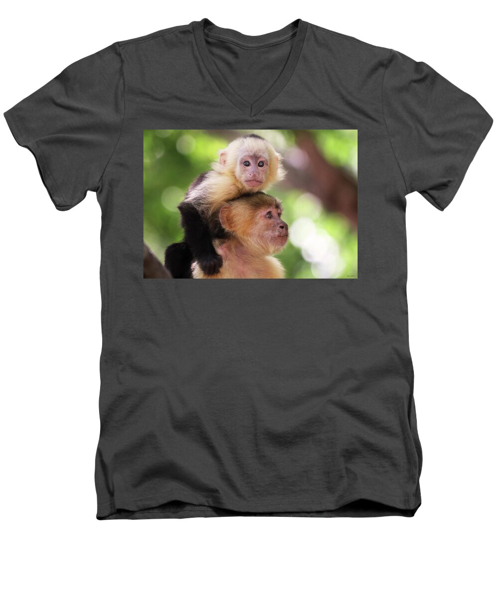 Capuchin Men's V-Neck T-Shirt featuring the photograph One Of Those Days When You Just Can't Seem To Get The Monkey Off Your Back by Brian Gustafson