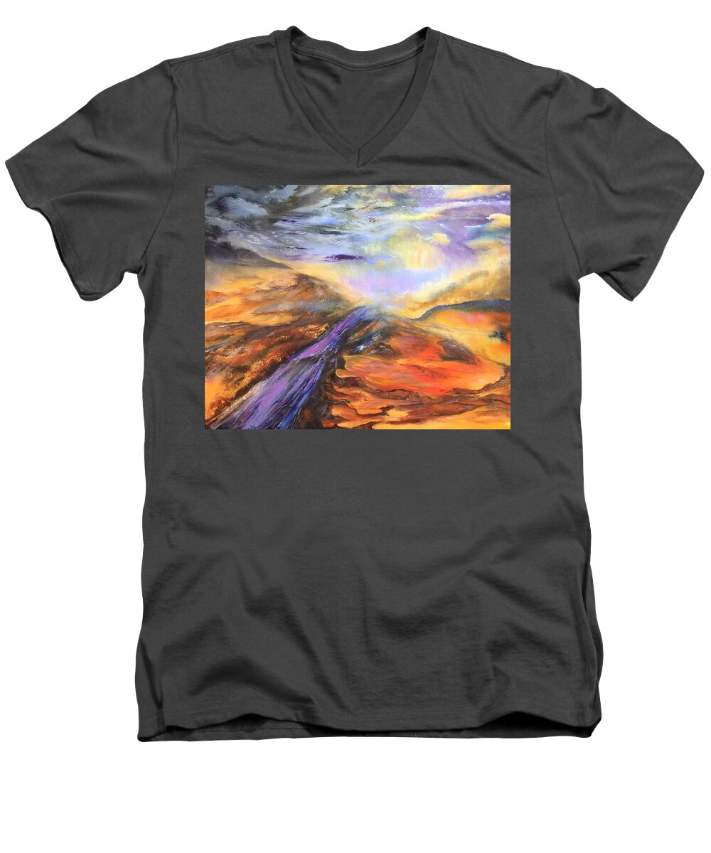 Impressionism Men's V-Neck T-Shirt featuring the painting Paint Rock Texas by Terry R MacDonald