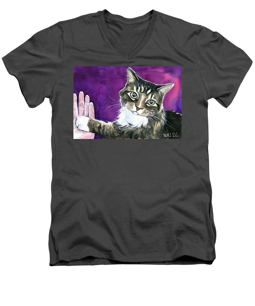 Cats Men's V-Neck T-Shirt featuring the painting Paw Love by Dora Hathazi Mendes