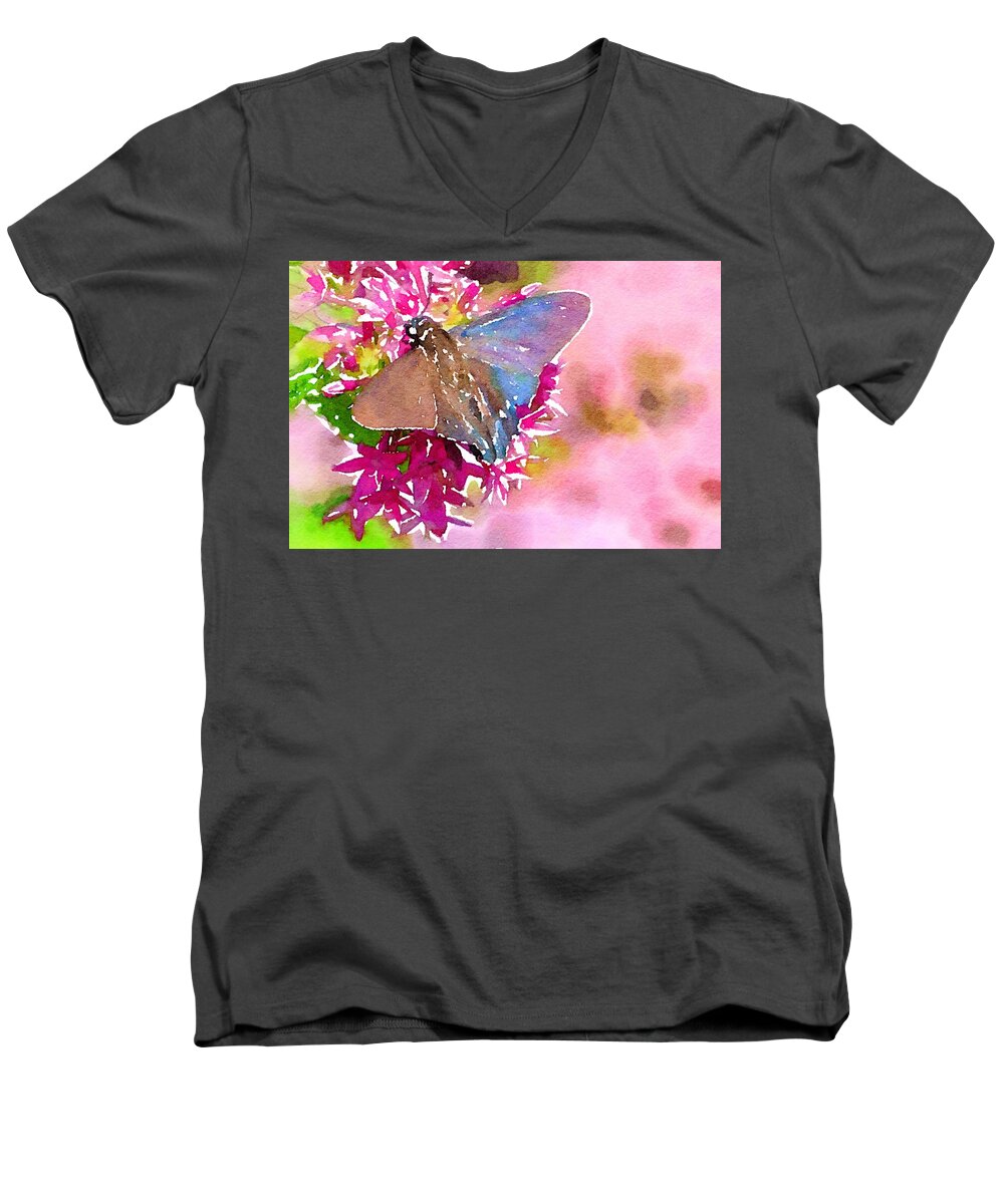 Butterfly Men's V-Neck T-Shirt featuring the mixed media At Peace by Susan Rydberg