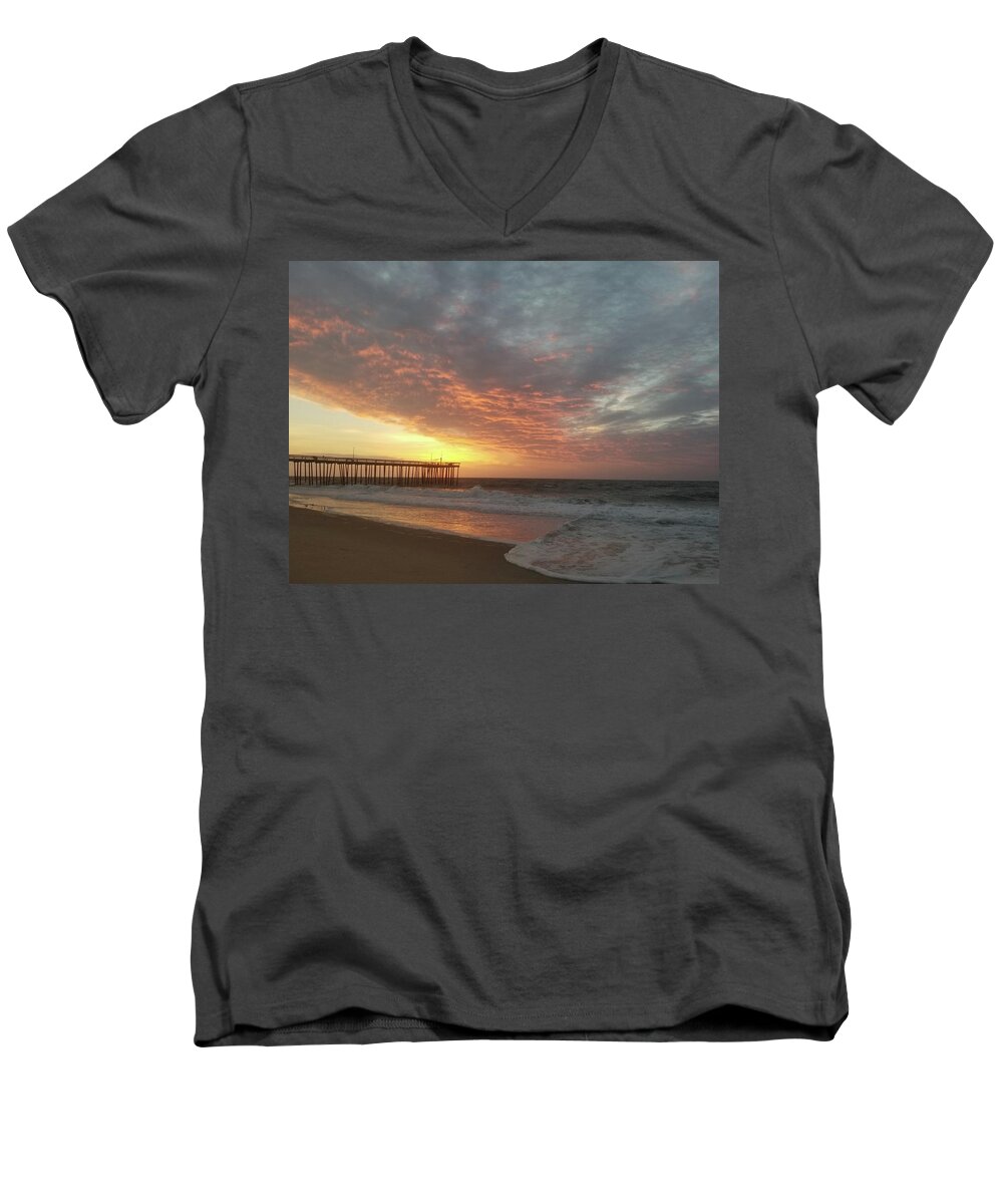 Sun Men's V-Neck T-Shirt featuring the photograph Pink Rippling Clouds At Sunrise by Robert Banach