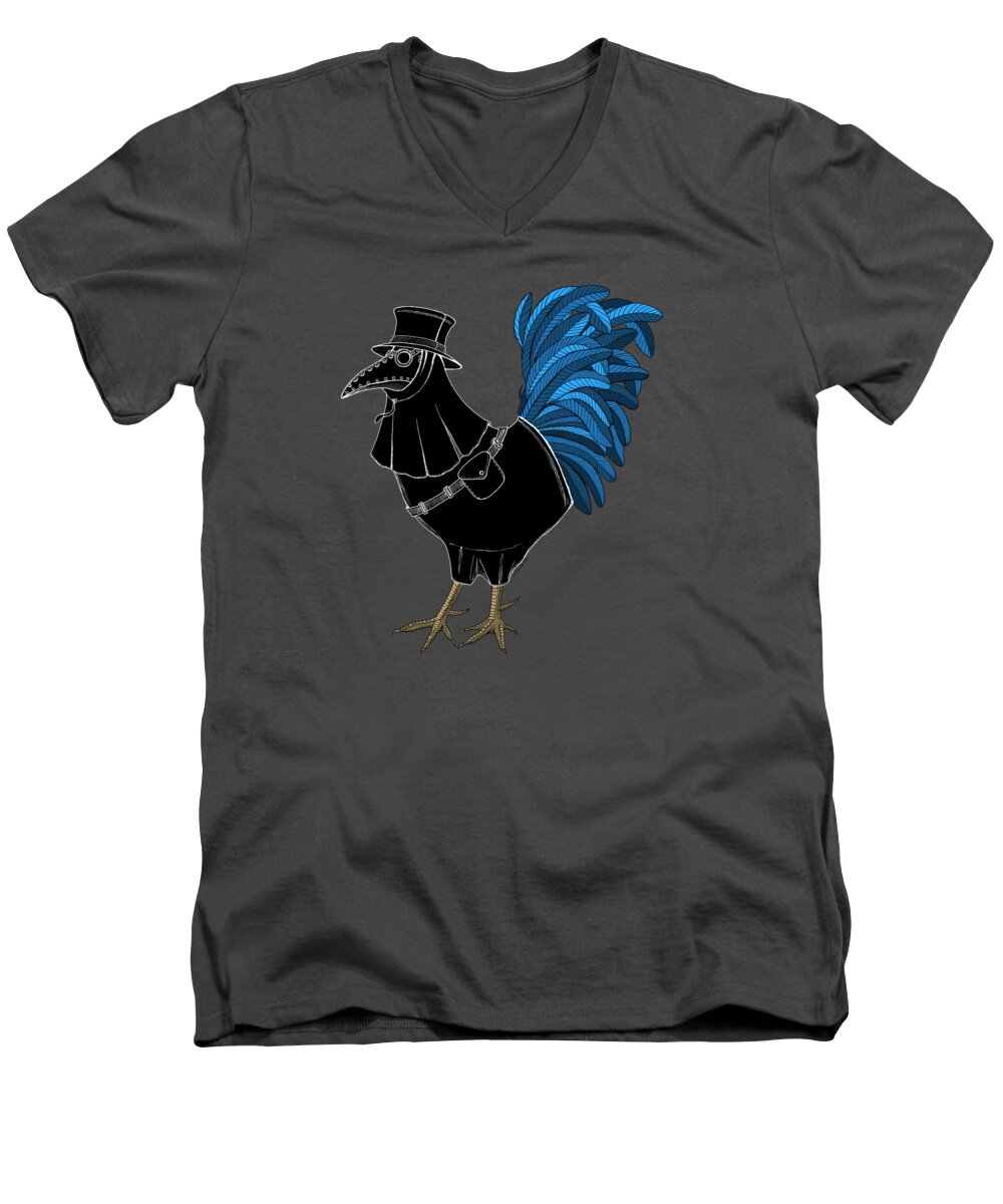 Plague Rooster Men's V-Neck T-Shirt featuring the drawing Plague Rooster by Shawna Rowe