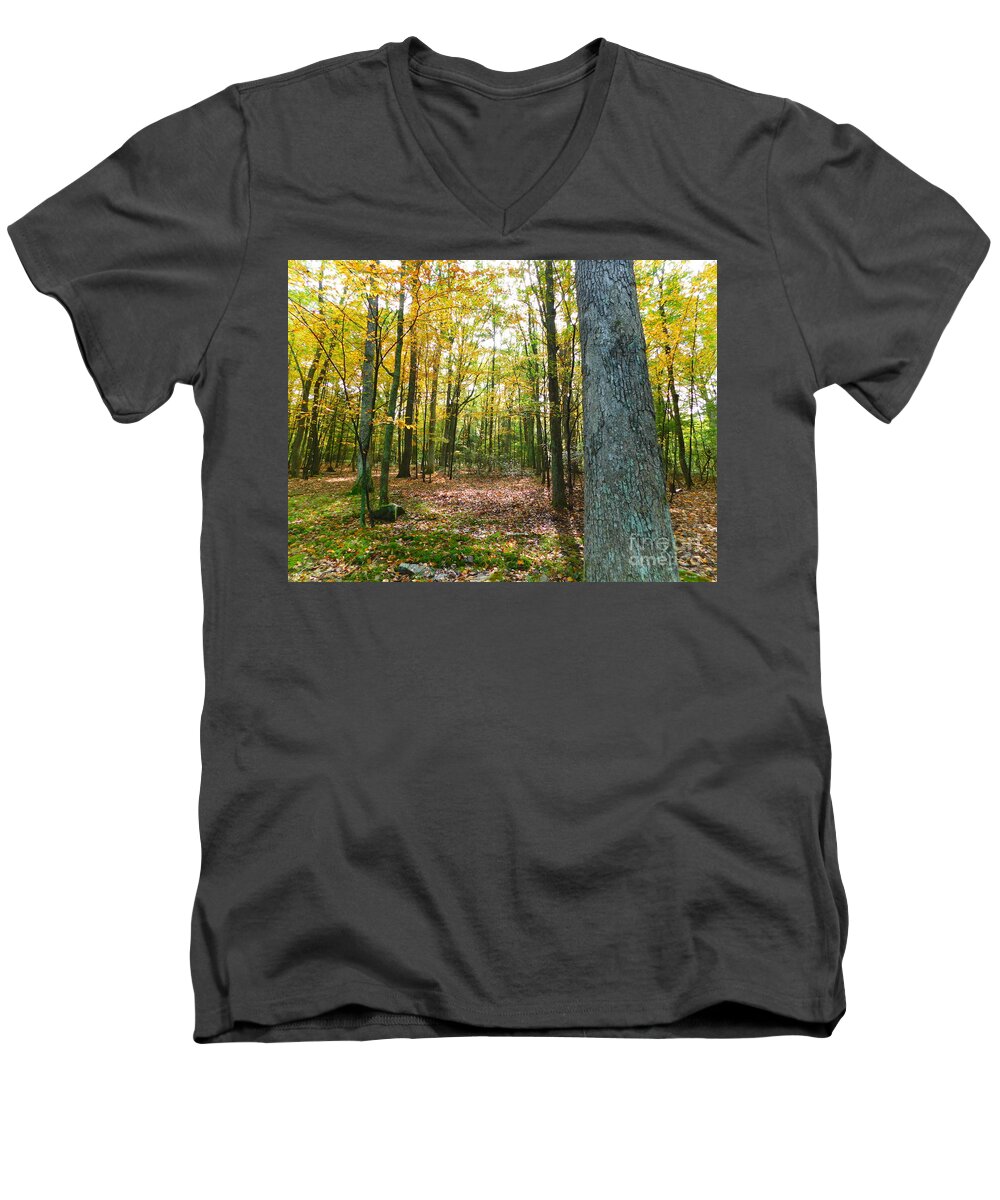 Poconos Forest Men's V-Neck T-Shirt featuring the photograph Poconos Forest by Barbra Telfer