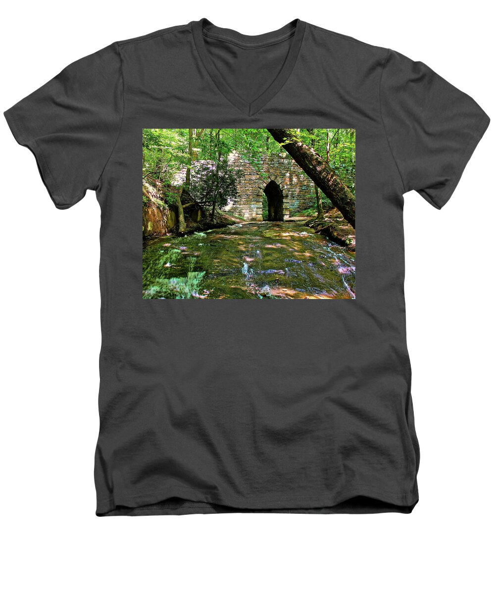 Poinsett Bridge Men's V-Neck T-Shirt featuring the photograph Poinsett Bridge by Bellesouth Studio