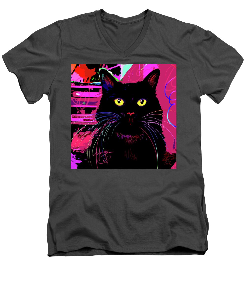 Morticia Men's V-Neck T-Shirt featuring the painting pOpCat Morticia by DC Langer