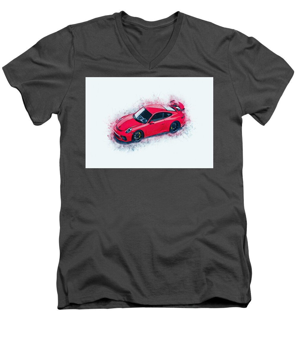 Car Men's V-Neck T-Shirt featuring the digital art Porsche 911 Art by Ian Mitchell