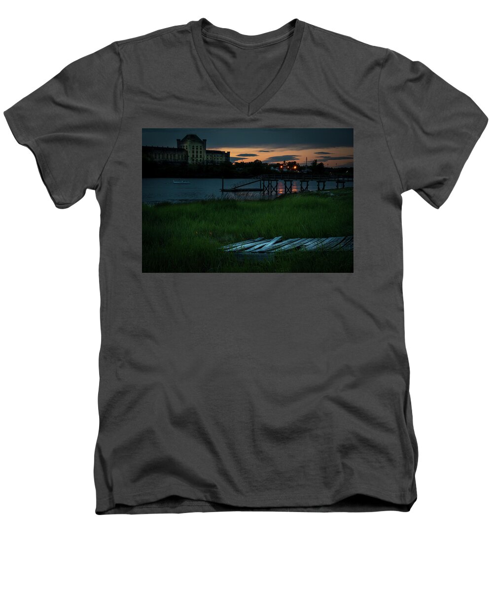 Old Prison Men's V-Neck T-Shirt featuring the photograph Portsmouth Naval Prison by Vicky Edgerly