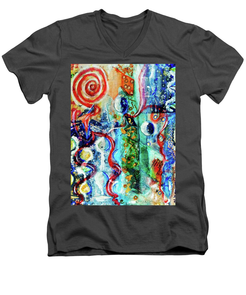 Universe Men's V-Neck T-Shirt featuring the mixed media POW went the Universe by Mimulux Patricia No