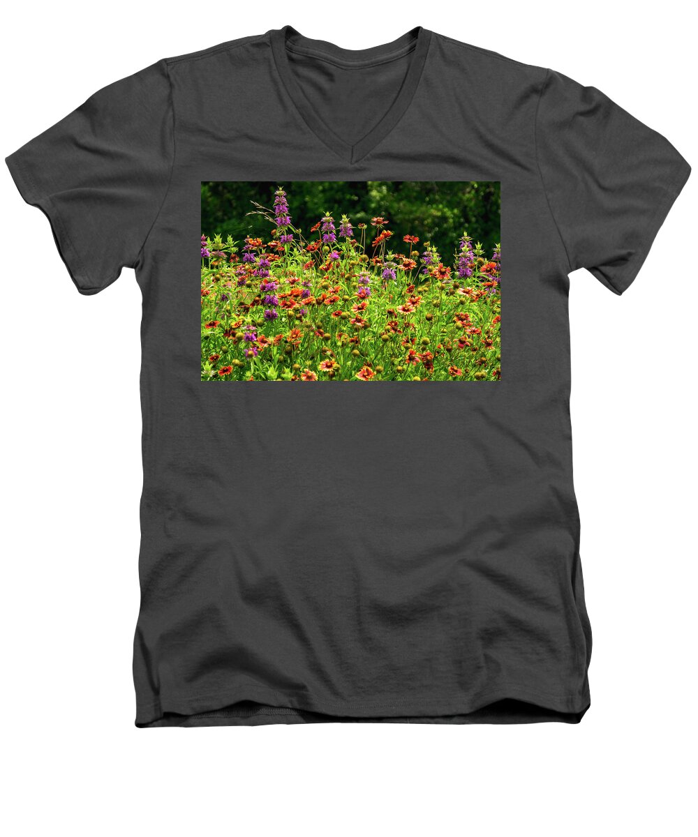 Texas Wildflowers Men's V-Neck T-Shirt featuring the photograph Purple Fire by Johnny Boyd