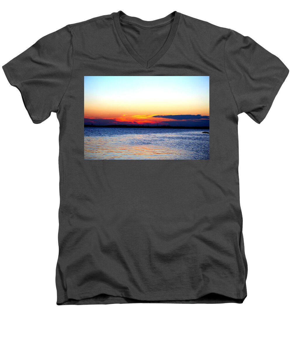 Radiant Men's V-Neck T-Shirt featuring the photograph Radiant Sunset by Cynthia Guinn
