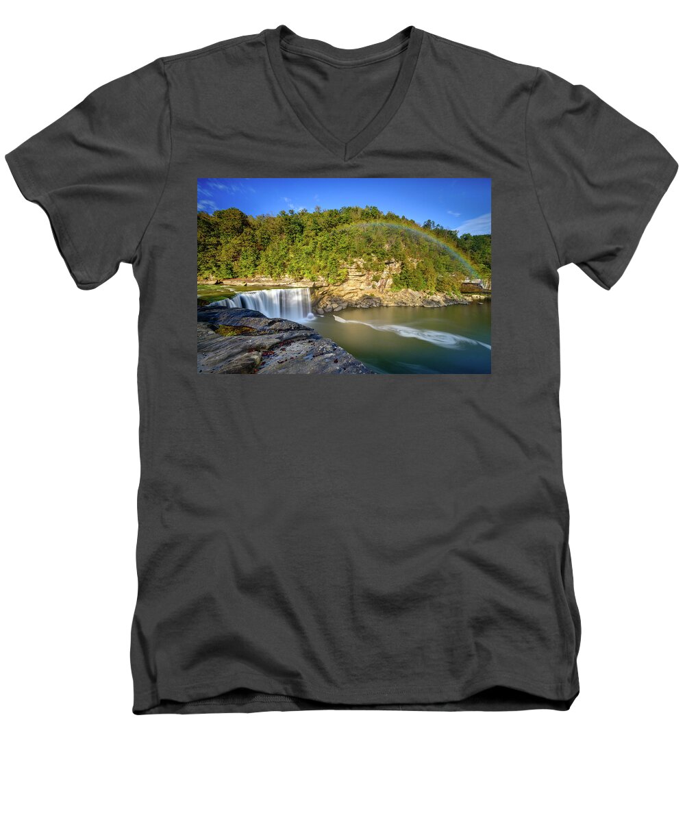 Cumberland Men's V-Neck T-Shirt featuring the photograph Rainbow Falls by Michael Scott