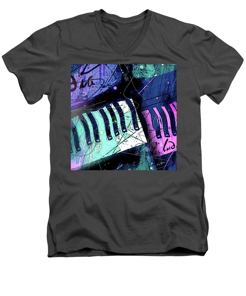 Piano Art Men's V-Neck T-Shirt featuring the digital art Raindrop Prelude Cropped by Gary Bodnar