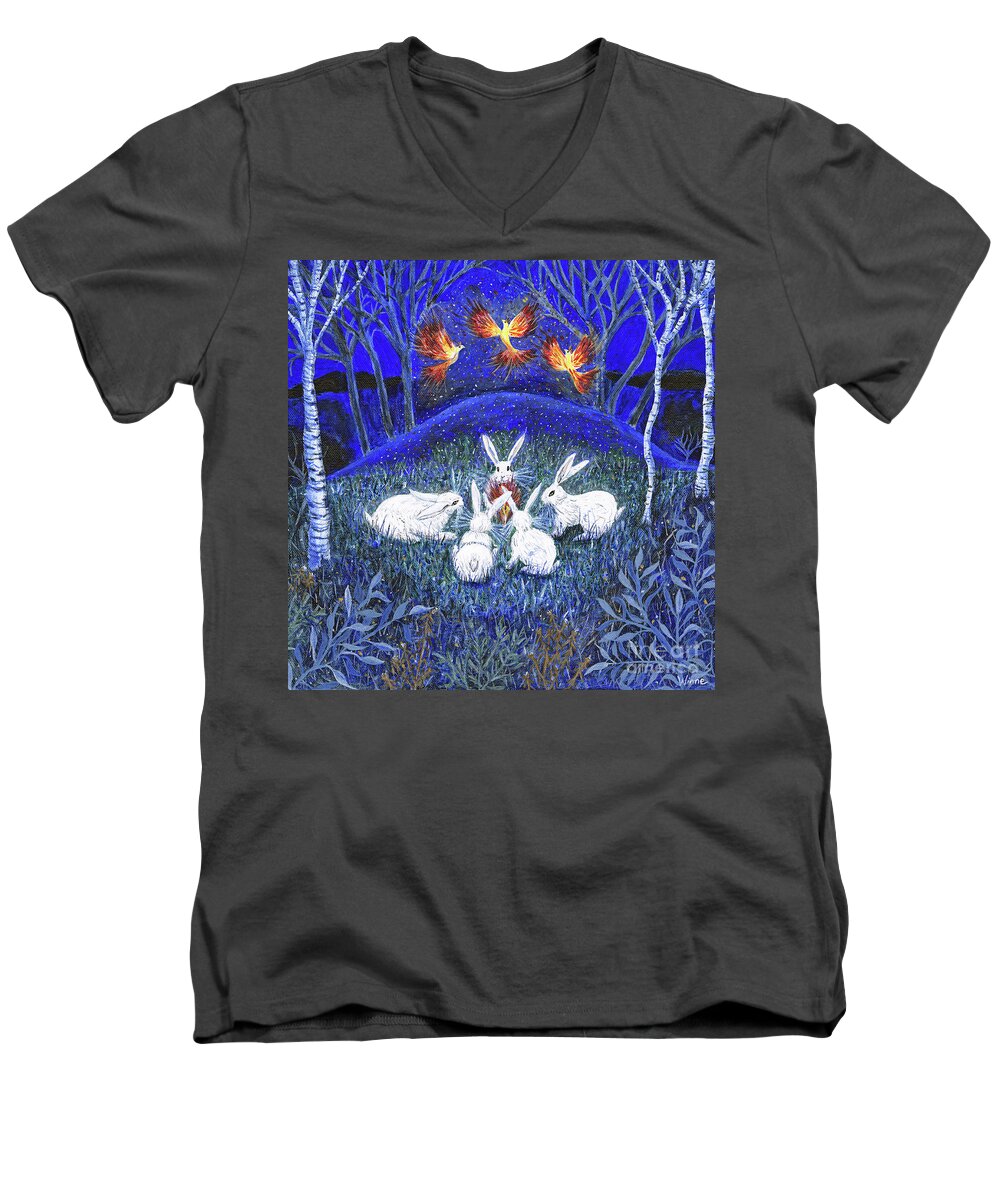 Firebirds Men's V-Neck T-Shirt featuring the painting Rebirth of the Firebirds by Lise Winne