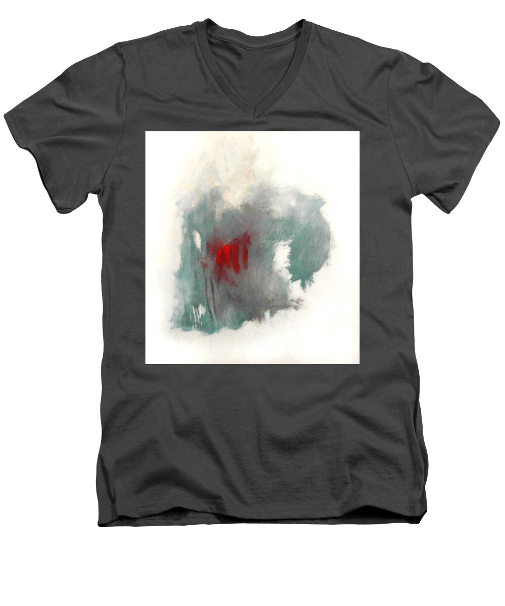 Red Men's V-Neck T-Shirt featuring the painting Red on Gray by Janet Zoya