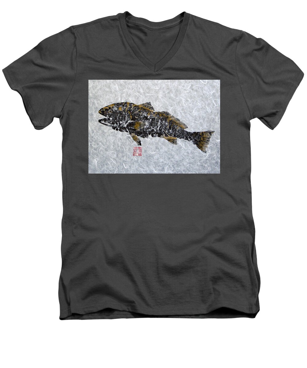 Redfish Men's V-Neck T-Shirt featuring the painting Redfish - Golden with no Border by Adrienne Dye