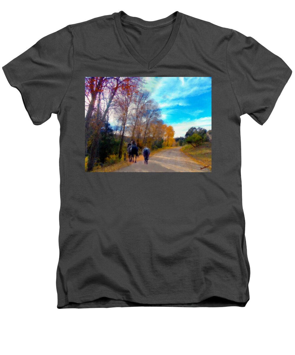 Landscape Men's V-Neck T-Shirt featuring the photograph Riding to Autumn Pasture El Valle II by Anastasia Savage Ealy