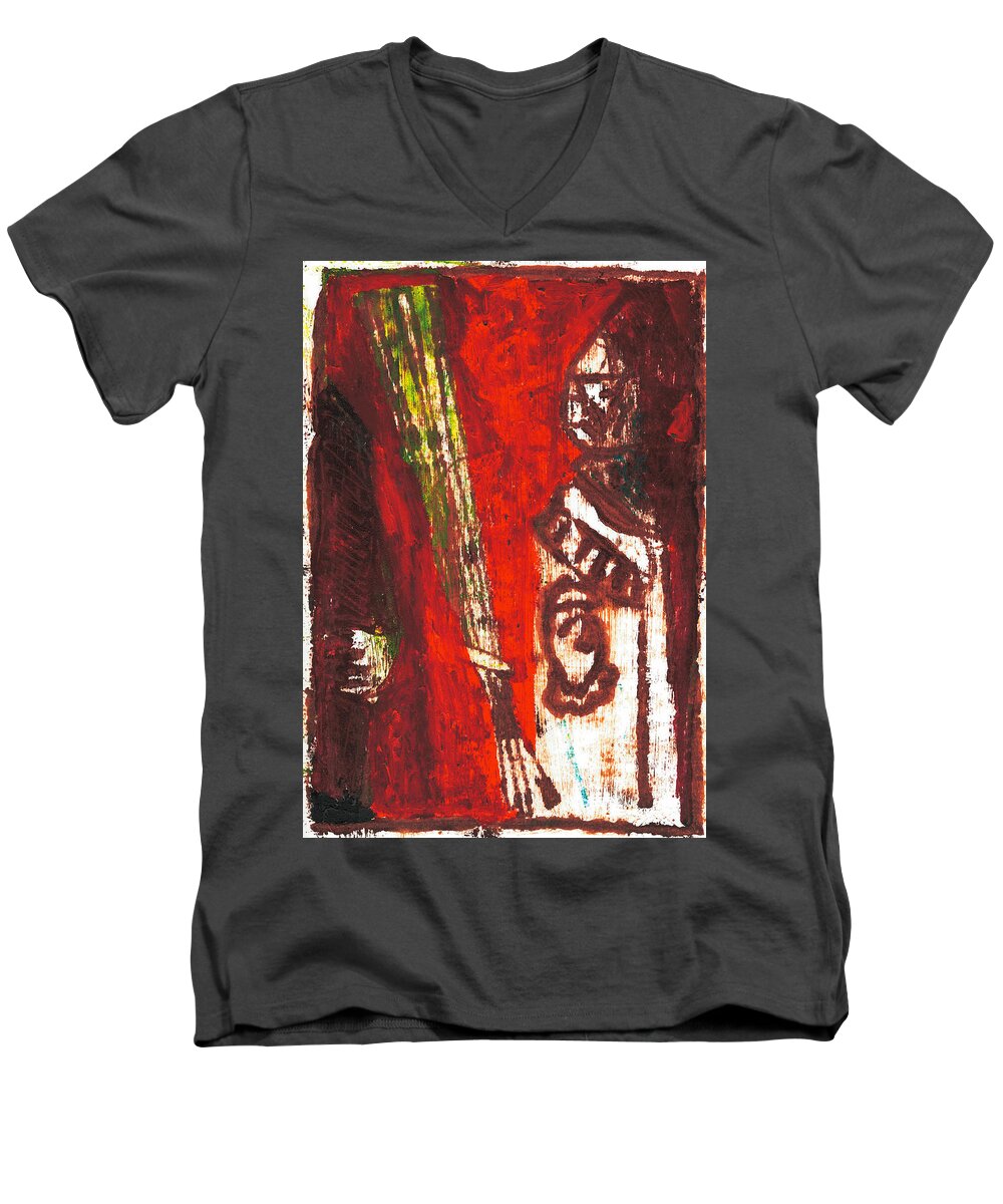 Stravinksy Men's V-Neck T-Shirt featuring the painting Rite of Spring 16 by Edgeworth Johnstone