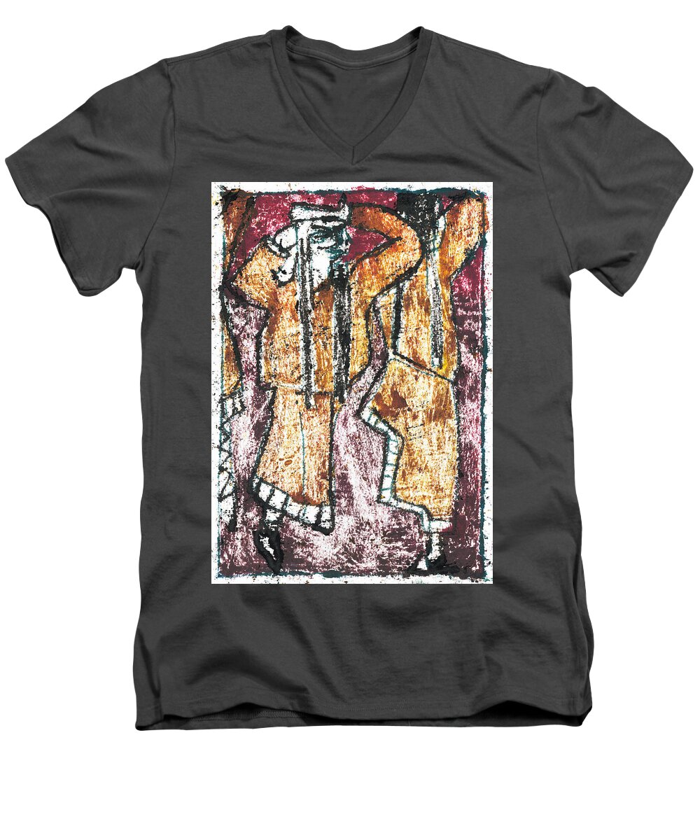 Stravinksy Men's V-Neck T-Shirt featuring the painting Rite of Spring 20 by Edgeworth Johnstone