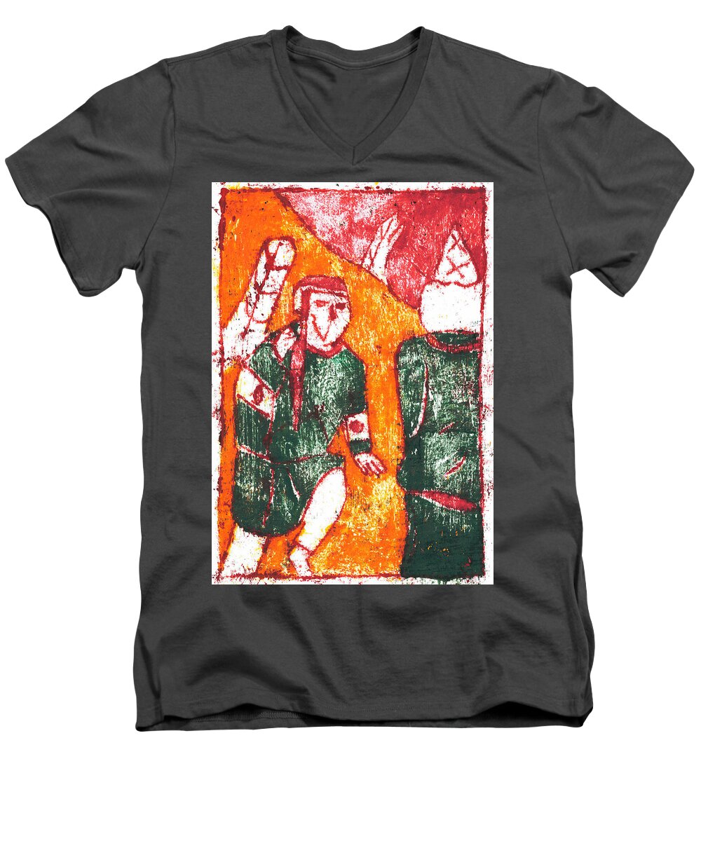 Stravinksy Men's V-Neck T-Shirt featuring the painting Rite of Spring 24 by Edgeworth Johnstone