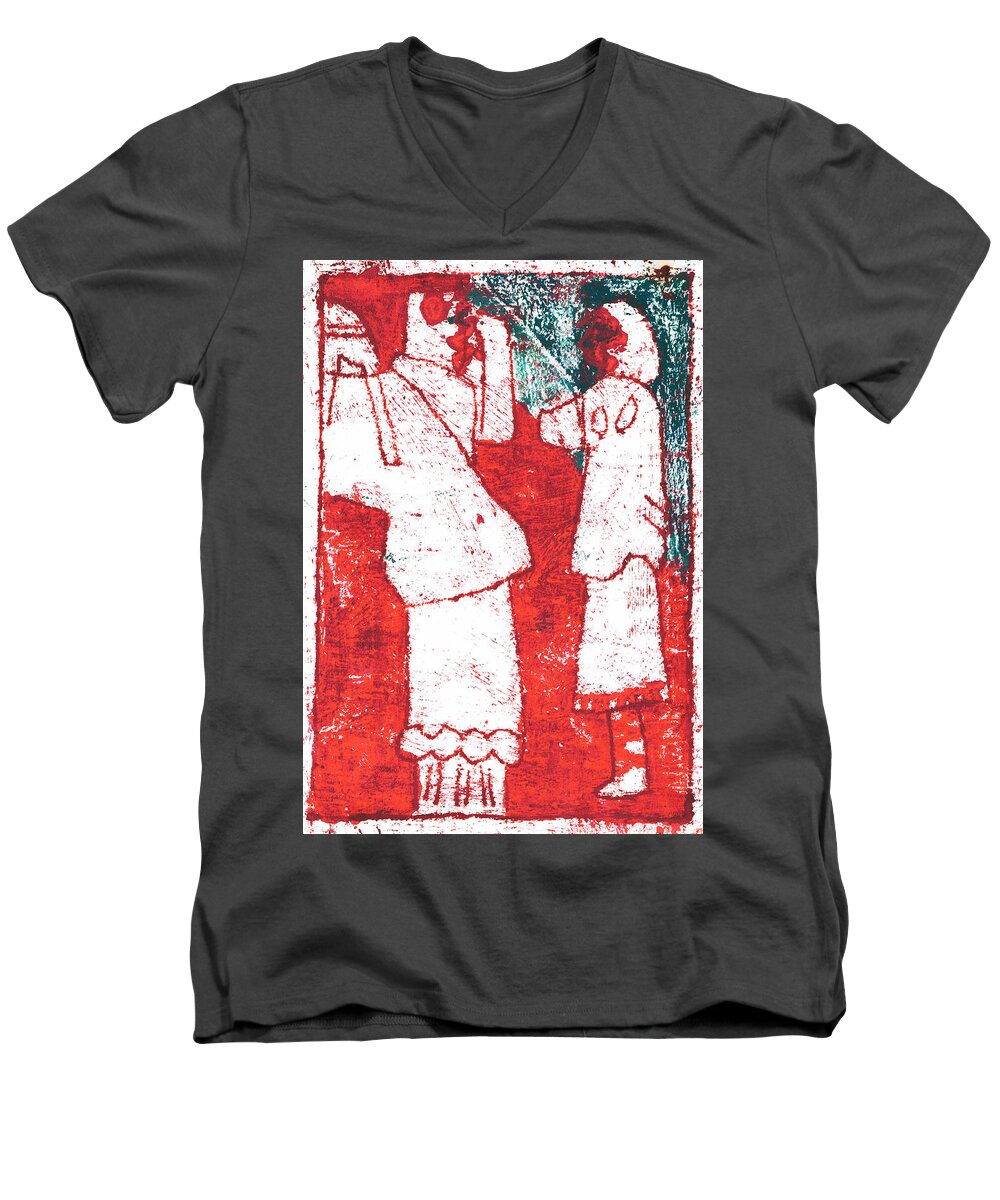 Stravinksy Men's V-Neck T-Shirt featuring the painting Rite of Spring 32 by Edgeworth Johnstone