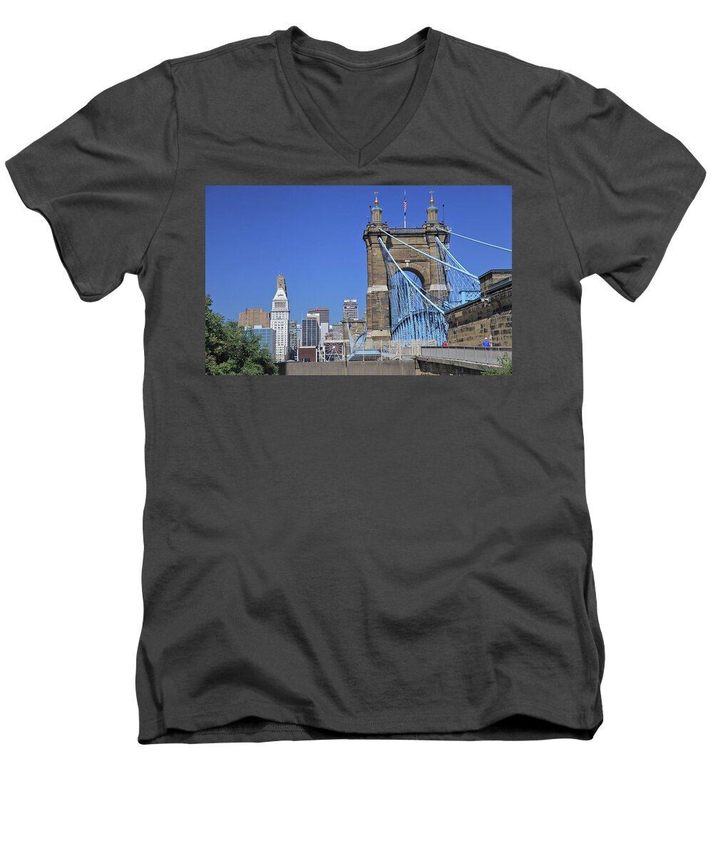 Bridge Men's V-Neck T-Shirt featuring the photograph Roebling Bridge by Gary Kaylor