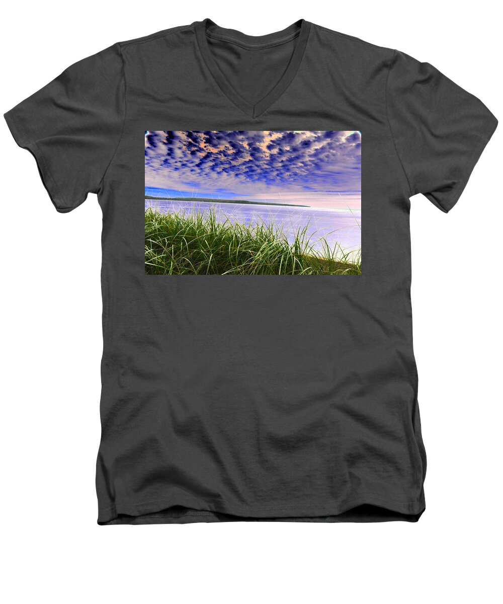 Rolling Blue Sky Over Lake Superior Men's V-Neck T-Shirt featuring the photograph Rolling Blue Sky over Lake Superior by Tom Kelly