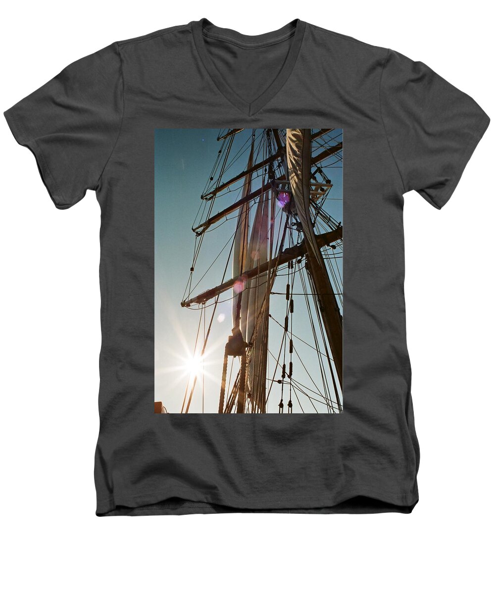 Sun Men's V-Neck T-Shirt featuring the photograph Sailor's dawn by Fred Bailey