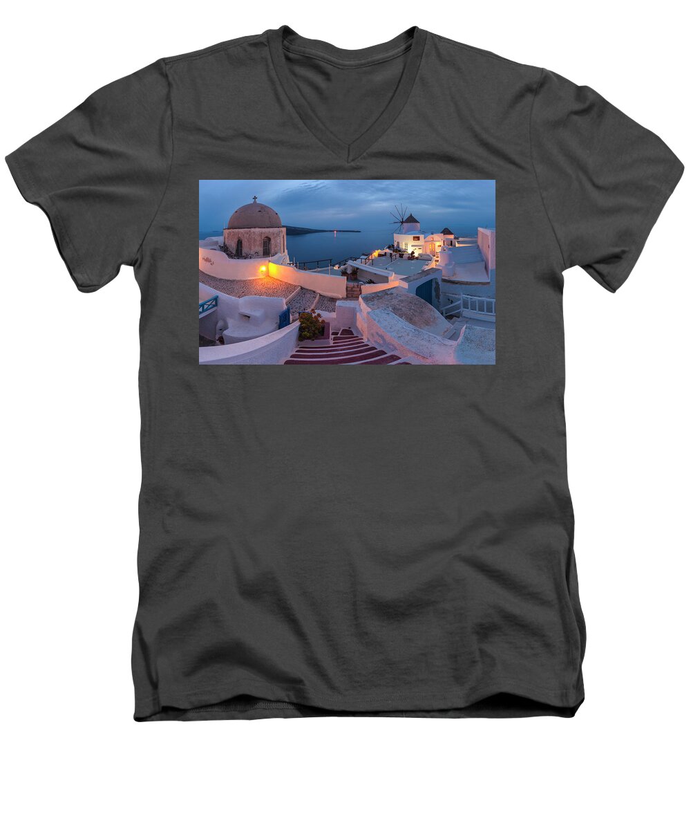 Greece Men's V-Neck T-Shirt featuring the photograph Santorini by Evgeni Dinev