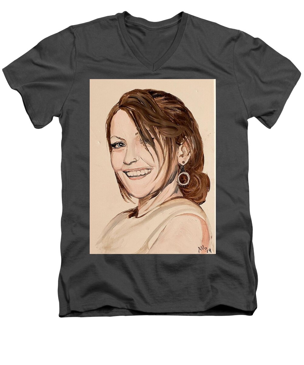 Portrait Men's V-Neck T-Shirt featuring the painting Sara by Alexandria Weaselwise Busen