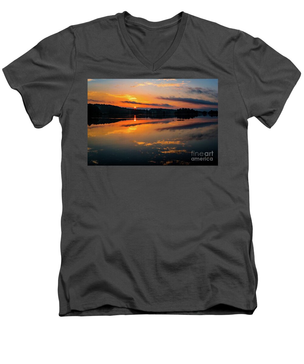 Savannah River Sunrise - Augusta Ga 2 Men's V-Neck T-Shirt featuring the photograph Savannah River Sunrise - Augusta GA 2 by Sanjeev Singhal