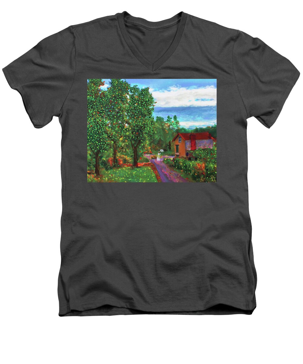 Giverny Men's V-Neck T-Shirt featuring the painting Carefree in Giverny by Deborah Boyd