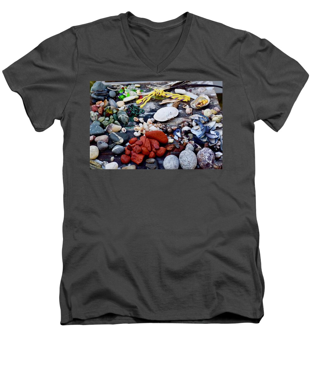 Sea Glass Men's V-Neck T-Shirt featuring the photograph Sea Glass Hunting Bounty Too by Debra Grace Addison