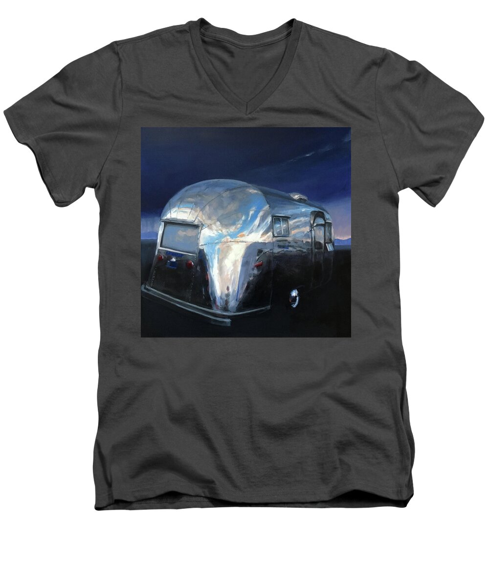 Airstream Men's V-Neck T-Shirt featuring the painting Shelter from the Approaching Storm by Elizabeth Jose