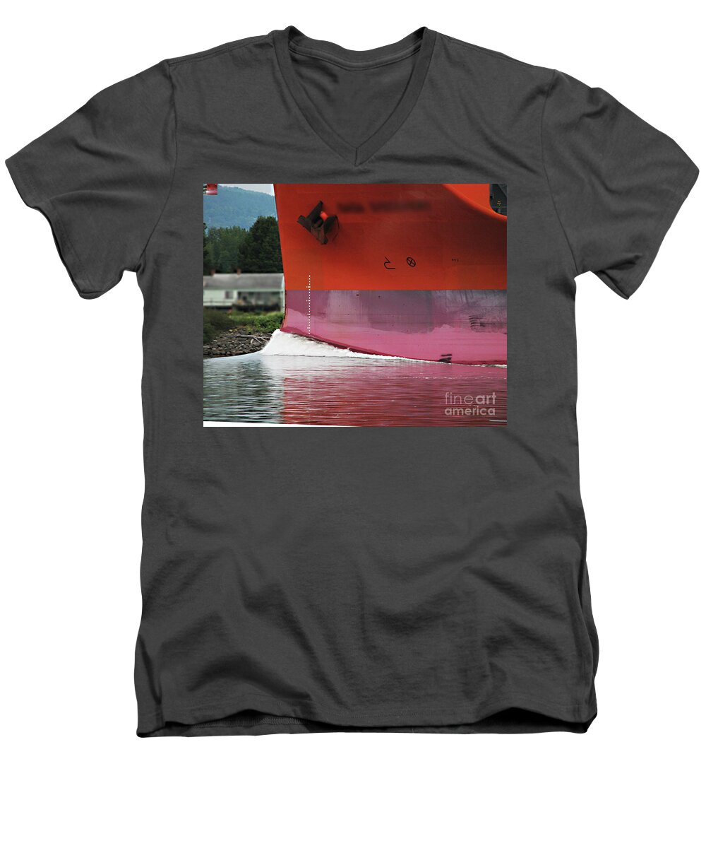 Ship Men's V-Neck T-Shirt featuring the photograph Ship 1 Traffic on the Columbia River by Rich Collins