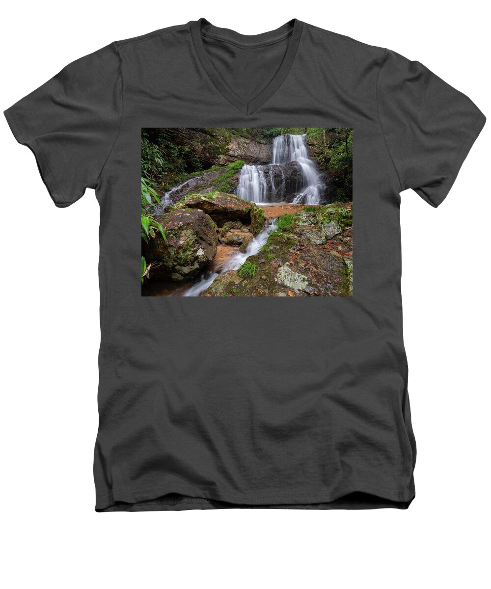 Waterfall Men's V-Neck T-Shirt featuring the photograph Shu Nu Waterfall 8x10 Horizontal by William Dickman
