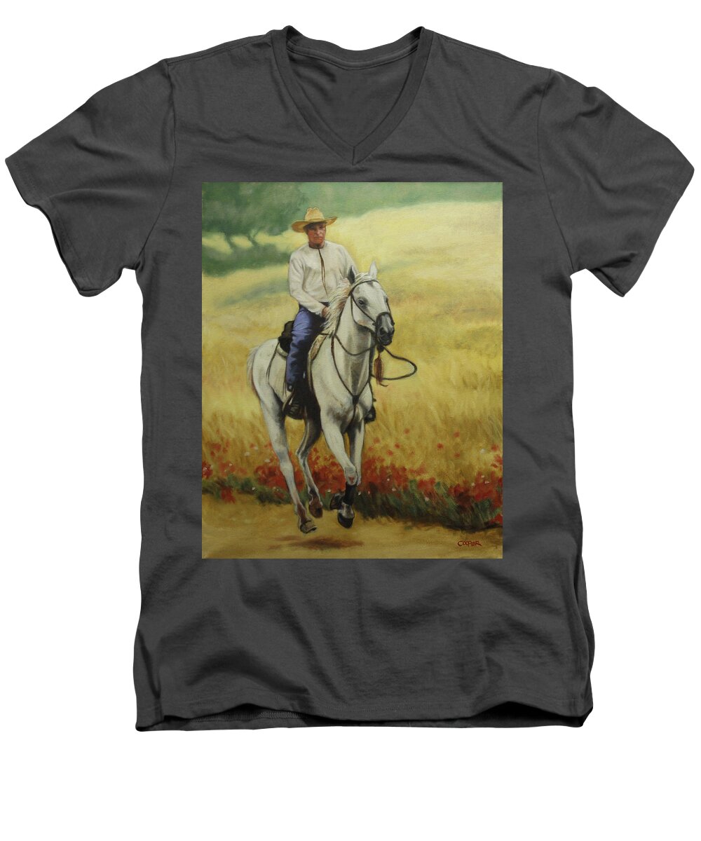 Horse Men's V-Neck T-Shirt featuring the painting Six feet off the ground by Todd Cooper