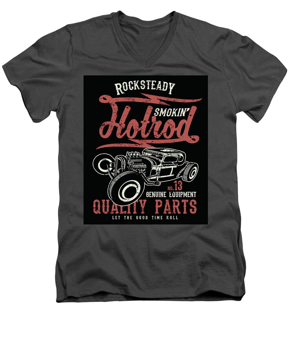 Hot Rod Men's V-Neck T-Shirt featuring the digital art Smoking Hot Rod by Long Shot