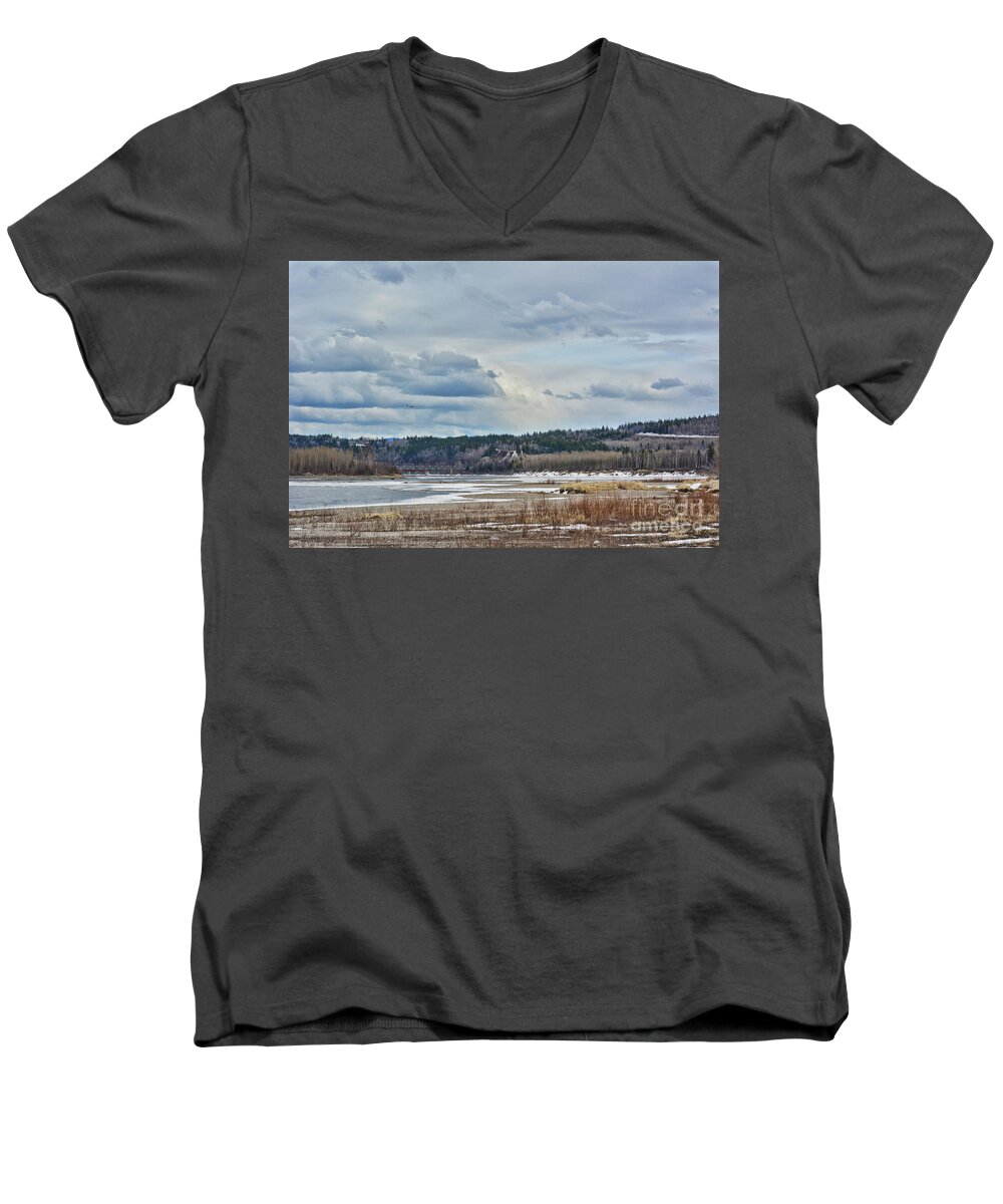 Airplane Men's V-Neck T-Shirt featuring the photograph Smooth Landing by Vivian Martin