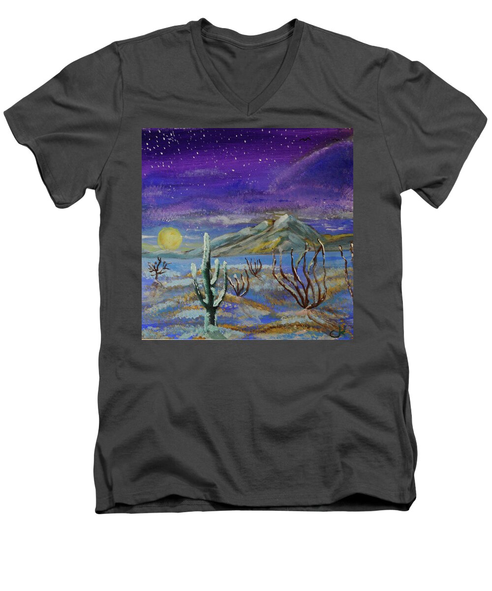 Tucson Men's V-Neck T-Shirt featuring the painting Southern Arizona Winter Magic by Chance Kafka