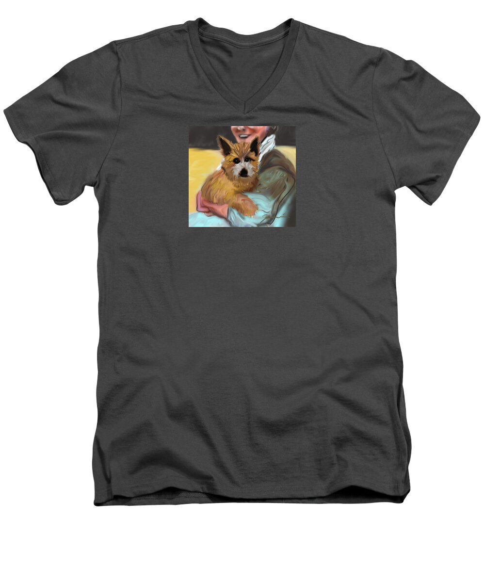 Dog Men's V-Neck T-Shirt featuring the painting Sparky by Jean Pacheco Ravinski