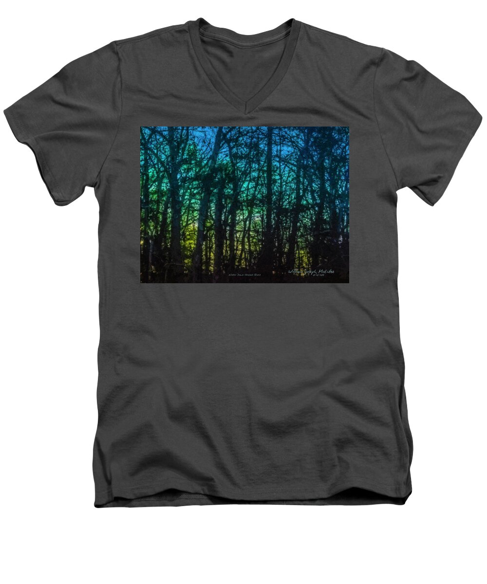 Dawn Men's V-Neck T-Shirt featuring the painting Stained Glass Dawn by Bill McEntee