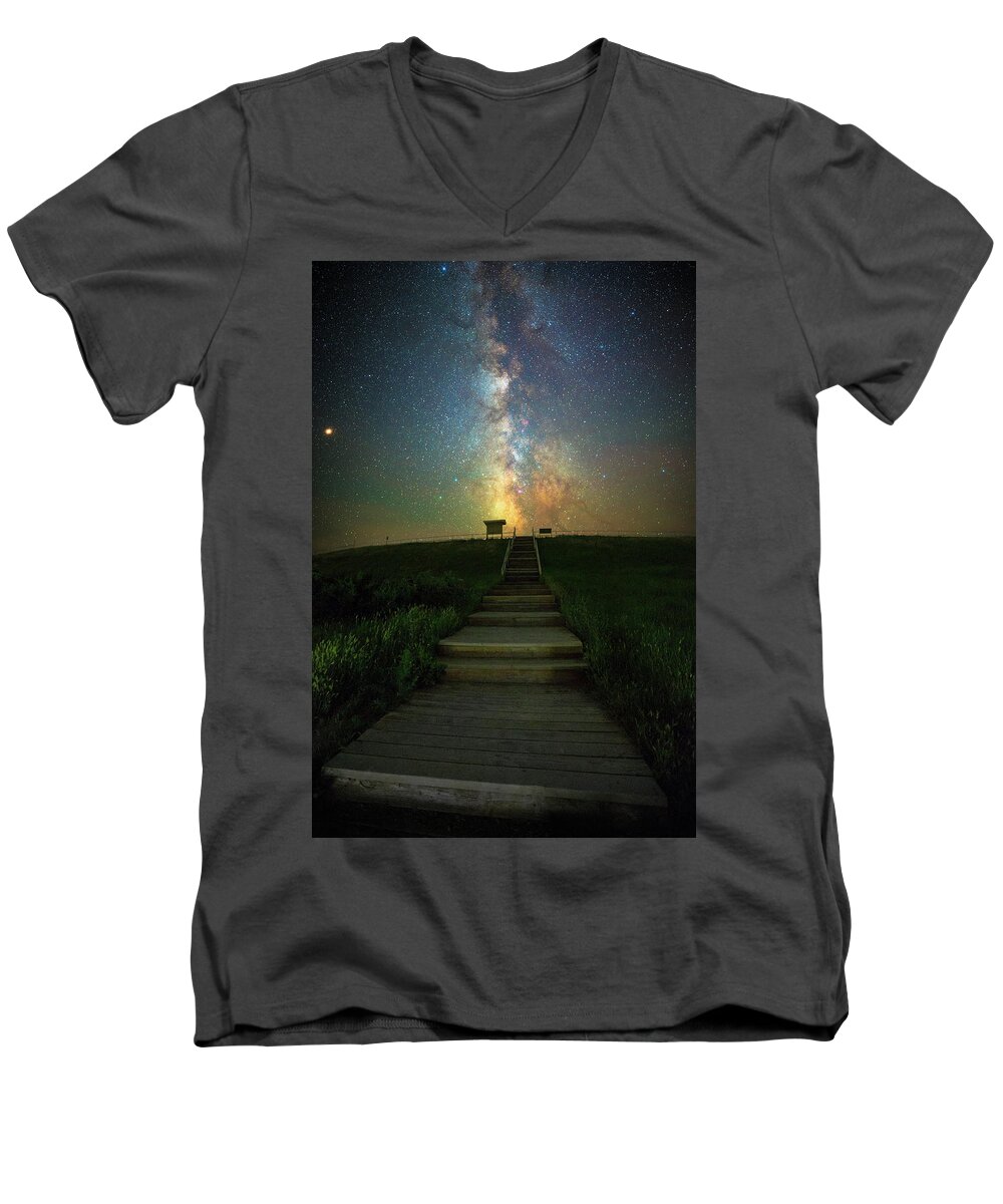 Badlands National Park Men's V-Neck T-Shirt featuring the photograph Stairway to Heaven by Aaron J Groen