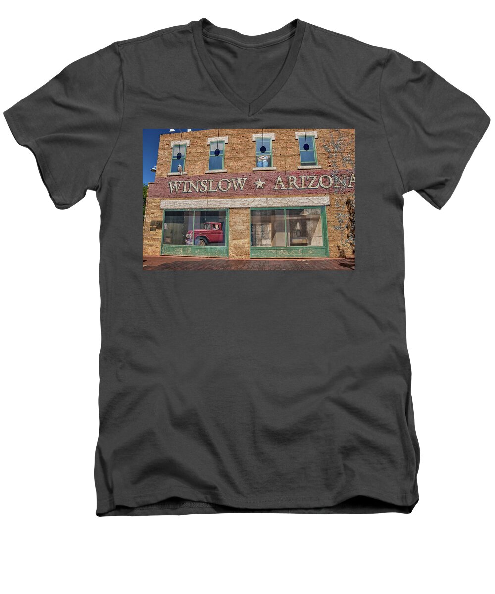 Winslow Men's V-Neck T-Shirt featuring the photograph Standin On The Corner In Winslow No. 2 by Marisa Geraghty Photography