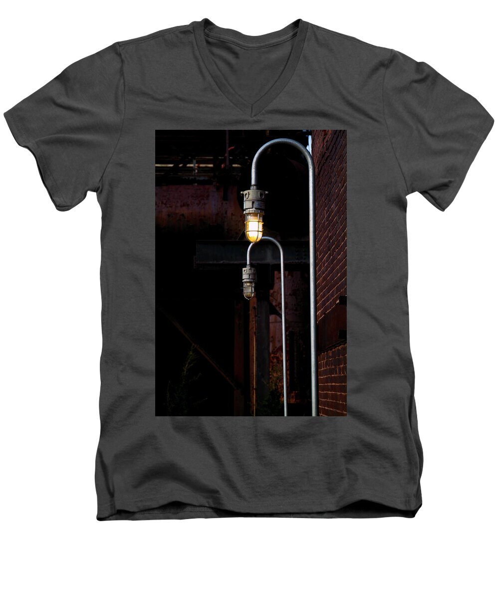 Bethlehem Steel Men's V-Neck T-Shirt featuring the photograph Steel City Lights by Michael Dorn