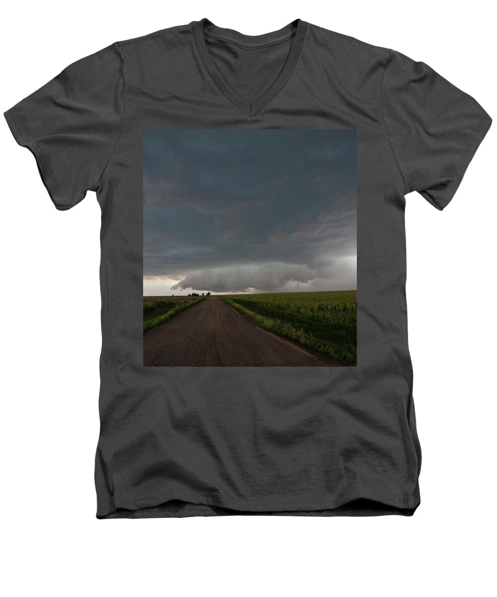 Nebraskasc Men's V-Neck T-Shirt featuring the photograph Storm Chasin in Nader Alley 025 by NebraskaSC